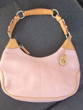 Dooney & Bourke  Hobo Pink Leather Shoulder Bag with Tan Trim